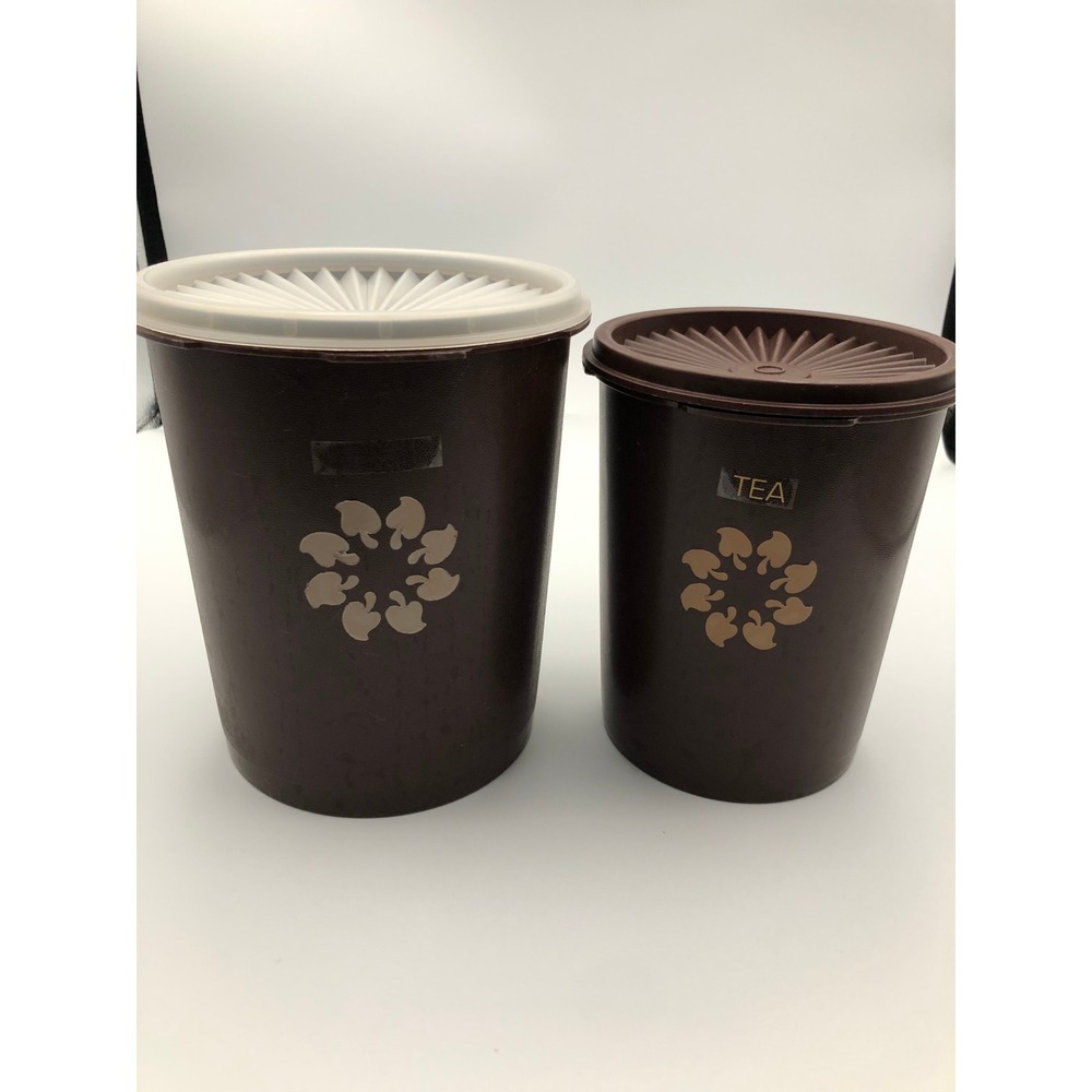 VTG 70s Tupperware Servalier Brown Cansiters TEA MUSHROOM Indie Kitchen Retro